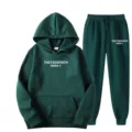 Ensemble sweat à capuche et pantalon de survêtement vert foncé avec impression lettres. - S / Haut et Bas / Vert Foncé