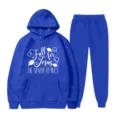 Completo felpa con cappuccio e pantaloni in felpa blu royal con stampa di lettere ispiratrici. - Taglia S / Top E Pantaloni / Blu zaffiro