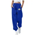Pantaloni felpati blu royal con simpatica tasca stampata a panda e comodo cordoncino in vita. - 47 / Taglia S