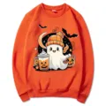 Sudadera naranja con cuello redondo y fantasma de Halloween, jersey manga larga. - Naranja (Patrón 2) / S