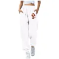 Pantaloni sportivi bianchi con stampa di scimmia carina, coulisse in vita e comode tasche. - Taglia S / Pantaloni e gonne / Bianco