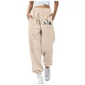 Pantaloni della tuta beige donna vita alta coulisse joggers stampa panda carino fit - 48 / Taglia S