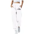 Pantaloni della tuta bianchi con stampa panda, vita elastica con coulisse e tasche. - 49 / Taglia S