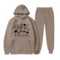 2024 Autunno Lettera Religiosa Stampa Felpa Con Cappuccio Pantaloni Khaki Set - Taglia S / Top E Pantaloni / Kaki
