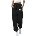Pantaloni della tuta neri casual da donna con stampa tascabile di panda carino - 50 / Taglia S