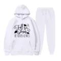 Completo tuta sportiva bianco in felpa con felpa con cappuccio stampato e pantaloni. - Taglia S / Top E Pantaloni / Bianco