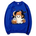 Sudadera cuello redondo gráfico fantasma lindo de Halloween para hombre y mujer, cómodo pullover. - Azul 312 / S