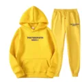 Ensemble sweat à capuche et pantalon de survêtement jaune avec impression tendance sur la poitrine. - S / Haut et Bas / Jaune