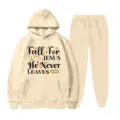 Set tuta sportiva felpata beige con felpa con cappuccio e pantaloni per la stagione autunnale. - Taglia S / Top E Pantaloni / Albicocca chiaro