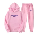 Ensemble survêtement rose sweat à capuche et pantalon avec impression lettre chic. - S / Haut et Bas / Rose