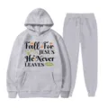 Completo felpa con cappuccio in pile grigio e pantaloni con stampa autunnale comodo. - Taglia S / Top E Pantaloni / Grigio