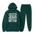 Completo con felpa con cappuccio e pantaloni in pile verde scuro per uomo e donna. - Taglia S / Top E Pantaloni / Verde scuro