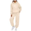 Women's two-piece casual hoodie and loose sweatpants tracksuit set, comfortable daily wear. - S / Top And Bottom / Khaki