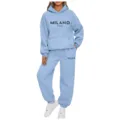 Women casual two piece tracksuit set hoodie sweatshirt and sweatpants activewear - S / Light Blue