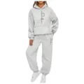 Women's Two Piece Tracksuit Casual Hoodie and Sweatpants Set with Heartbeat Print Grey - Light Gray