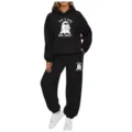 Women Two Piece Tracksuit Casual Hoodie and Sweatpants Set with Halloween Ghost Print - S / Top And Bottom / Black