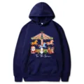 Felpa con cappuccio a manica lunga di Natale con stampa di carosello natalizio - Taglia S / Blu navy