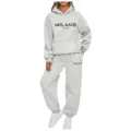 Women's 2-piece casual tracksuit set, grey hoodie and sweatpants for autumn winter. - Light Gray