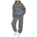 Women Casual Two Piece Tracksuit Autumn Long Sleeve Hoodie And Loose Sweatpants Set - Dark Gray