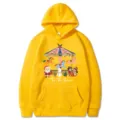 Felpa con cappuccio gialla di Natale con motivo di giostra festiva, maniche lunghe e comfort. - Giallo