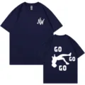T-shirt casual unisex blu navy a maniche corte con stampa lettere NW e GO sul retro - XS / Blu Notte 317