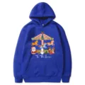 Felpa con cappuccio blu stampa carosello di Natale da uomo e donna pullover invernale. - Blu