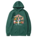 Verde scuro felpa con cappuccio e stampa carosello di Natale manica lunga invernale - Verde Scuro