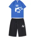 Set tuta sportiva estiva da uomo con maglietta a maniche corte e pantaloncini blu. - Taglia M / Top e Pantaloni / Top Blu Reale Con Pantaloni Neri