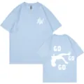 Maglietta estiva casual a maniche corte con stampa NW davanti e grafica GO sul retro. - XS / Top / Celeste 317