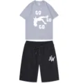 Men Casual Short Sleeve T-Shirt and Shorts Set Grey Black Variant Activewear Outfit - Light Gray