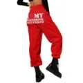 Women high waist loose sweatpants casual jogger trousers with pockets and letter print - S / Bottoms / Red