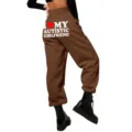 Women High Waist Loose Sweatpants Casual Jogger Trousers with Pockets Novelty Print - S / Bottoms / Coffee