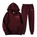 Women Two-Piece Casual Hoodie Sweatpants Set Maroon Letter Print Sportswear Fall Outfit - S / Top And Bottom / Burgundy