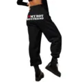 Women High Waist Loose Sweatpants Casual Joggers Letter Print Pockets Black pants - S / Bottoms / Black 2