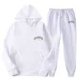 Women white hoodie sweatpants tracksuit set, casual two piece activewear loungewear outfit. - S / Top And Bottom / White 3