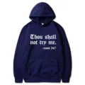 Sweat à capuche bleu foncé pour hommes et femmes avec impression graphique gothique sur la poitrine. - S / Hauts / Bleu Marine
