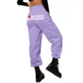 Women High Waist Loose Sweatpants Casual Joggers with Printed Back Letter Graphic - S / Light Purple 2