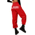 Women Red High Waist Loose Casual Sweatpants Comfortable Jogger Pants with Pockets - S / Red 2