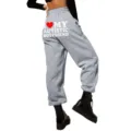 Women high waist grey sweatpants casual jogger pants with cute back letter print design - S / Bottoms / Light Gray 3