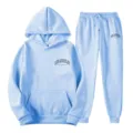 Women casual hoodie sweatpants two piece set light blue sportswear suit activewear outfit - S / Top And Bottom / Light Blue 3