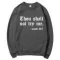 Sweatshirt gris fonce col rond avec impression citation gothique mode casual taille M - S / Hauts / Gris foncé