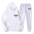 Women white two piece casual hoodie and sweatpants tracksuit set with New York print. - S / Top And Bottom / White