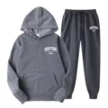 Grey women's two-piece tracksuit hoodie and sweatpants set with New York letter print. - S / Top And Bottom / Dark Gray 5