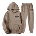 Women casual two-piece tracksuit set hoodie and sweatpants in khaki color for autumn winter. - S / Top And Bottom / Camel 5