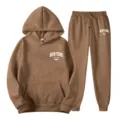 Women autumn winter tracksuit casual two piece set hoodie and sweatpants brown sportswear - S / Top And Bottom / Coffee 5