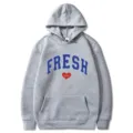Grauer Kapuzenpullover für Damen und Herren mit Brustdruck, lässiges Langarm Sweatshirt. - S / Oberteile / Hellgrau (311)