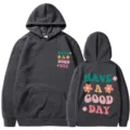Sweat à capuche gris foncé avec impression de texte positif, haut streetwear décontracté. - Gris foncé