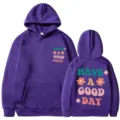Sweat à capuche violet rétro Have A Good Day avec motif pour hommes et femmes pull confortable. - Violet