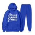 Completo tuta con felpa con cappuccio e pantaloni blu royal con stampa di lettere bianche. - Taglia S / Top E Pantaloni / Blu