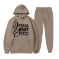 Set felpa con cappuccio e pantaloni della tuta in pile kaki da uomo e donna stile casual - Taglia S / Top E Pantaloni / Kaki